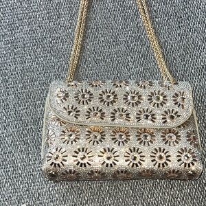Chic Floral Gold Crossbody Bag can also be a shoulder bag! Very sparkly